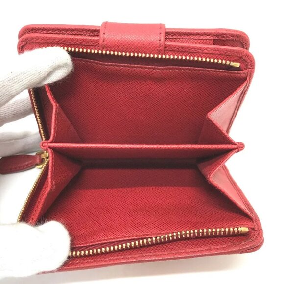 PRADA 1ML018 logo Folded wallet Safiano leather Red/GoldHardware - Picture 6 of 11
